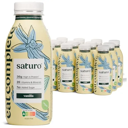 Saturo Trinkmahlzeit Vanilla | Astronautennahrung | 36 g Protein, zuckerfrei, 400 kcal | Trinknahrung Mit Wertvollen Nährstoffen | 12 x 400 ml