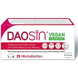 Daosin Vegan Tabletten – Unterstützung beim Histaminabbau - Veganer Enzymkomplex zur Unterstützung des Histaminabbaus in der Nahrung. Hohe Enzymaktivität sorgt für schnelle Wirkung, ideal für histaminempfindliche Personen. Frei von tierischen Bestandteilen und Allergenen.