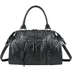 Gallantry Bowling-Stil Damen Handtasche mit abnehmbarem Schulterriemen, Schwarz - Moderne schwarze Bowling-Handtasche für vielseitige Trageoptionen. Mit abnehmbarem Schulterriemen und praktischem Reißverschluss bietet sie stilvollen Komfort und ausreichend Platz für Ihre Essentials.