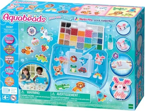 Aquabeads 35087 - Bastelstudio Starter Set - Bastelperlen-Bastelset mit 900 bunten Perlen, inklusive Pop-Up Bastelplatte und praktischem Koffer für kreativen Bastelspaß ab 4 Jahren.
