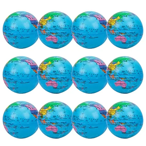 LAMEK 12 Stück Stressball Globus Klein Antistressball Weltkugel Knautschball Weltkarte Knetball Stress Relief Knetball für Kinder Erwachsene Stresserleichterung Spiele Ausbildung