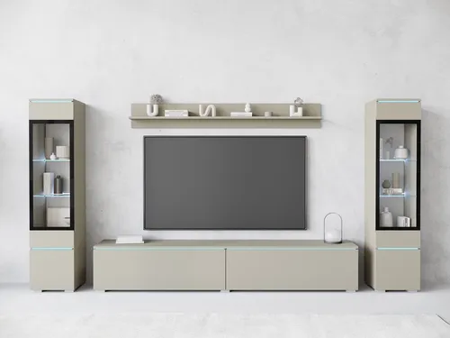 INOSIGN Wohnwand VERA II, Komplett-Set 260 cm - Wohnzimmerschränke mit wechselbarem Türanschlag, moderne Optik und viel Stauraum, ideal für kleine Räume. Hochwertige Verarbeitung mit Glastüren und griffloser Bedienung.