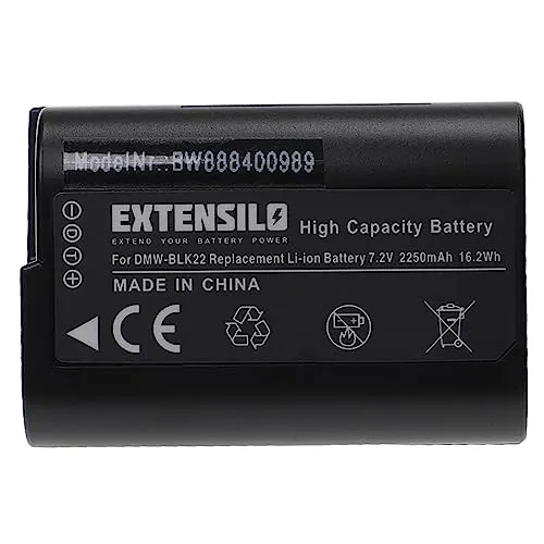 EXTENSILO Akku kompatibel mit Panasonic Lumix DC-S5, DC-S5K, G9, GH5, GH5S Kamera (2250mAh, 7,2V, Li-Ion)