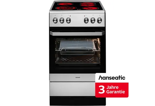 Hanseatic Elektro-Standherd 5022CE3.313eEDJ(Xv) - Multifunktionaler Elektro-Standherd mit Dampfreinigungsfunktion und Restwärmeanzeige. Ideal für vielseitiges Kochen und Backen in der modernen Küche.