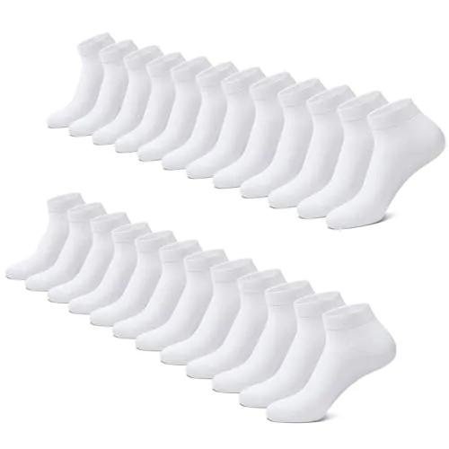 FALARY Sneaker Socken Herren Damen 12 Paar Kurze Halbsocken Baumwolle-Weiß-47-50