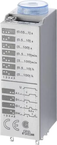Finder 85.02.0.012.0000 Zeitrelais 12V DC/AC - Relais mit 2 Wechslern und Zeitbereich von 0,05 - 100 h, ideal für flexible Anwendungen wie Ansprechverzögerung und Impulssteuerung.