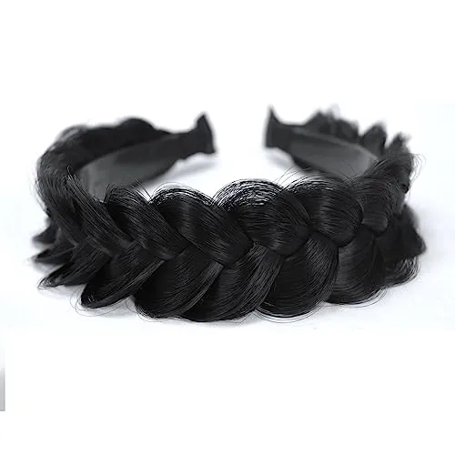 TOECWEGR Hairband Braided Hairpiece Messy Wide 2 Strands Fluffy Braids Wig with Tooth Women Headband Hair Bands