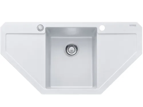 Franke Maris MRG 612-97 E Glacier Granitspüle - Einbauspüle aus hochwertigem Fragranit in Weiß, ideal für Unterschränke ab 60 cm und Eckschränke ab 90 cm. Mit praktischer Exzenterbetätigung und großzügigen Maßen von 96 x 50 cm.