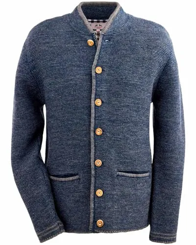 Maddox Herren Trachten Strickjacke Altishofen mit Stehkragen | Indigo Blau (DE/NL/SE/PL, Numerisch, 62, Regular, Regular, Indigo Blau)