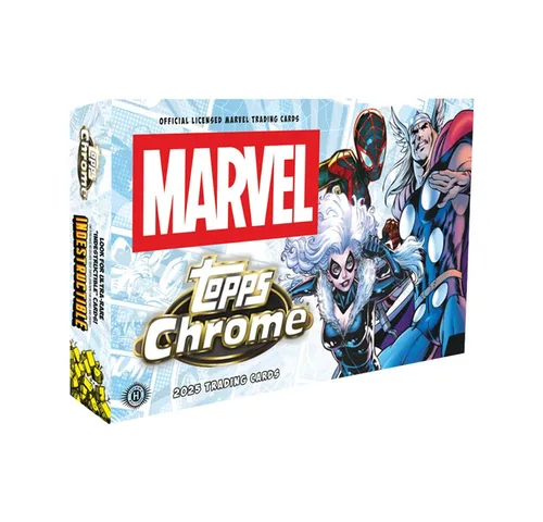 Topps Marvel Comics Chrome Hobby Box 2025 - OVP Trading Card Displays mit limitierter Auflage, ideal für Sammler und Marvel-Fans, bietet exklusive Charakterkarten aus dem Marvel Cinematic Universe.