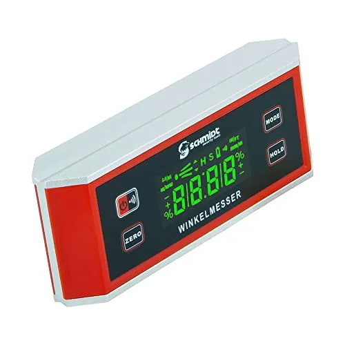 SCHMIDT Neigungsmesser Digital LCD mit Magnetfuß - Neigungs- & Gefällsmesser mit präziser Messung in 4 Einheiten und IP65 Wasserschutz. Ideal für professionelle Anwendungen, inklusive praktischer Tasche und drehbarem, beleuchtetem Display.