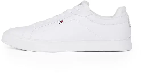 Tommy Hilfiger Herren Court Sneaker - Icon Flag Essential aus Leder, Weiß (White), 46 - Herren-Sneaker mit Tommy Hilfiger Flag-Stickerei, herausnehmbarer Decksohle für optimalen Tragekomfort und Stil.