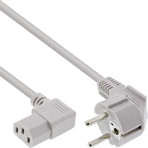 Netzkabel Schutzkontakt gewinkelt an Kaltgerätestecker C13 rechts gew. grau 1m