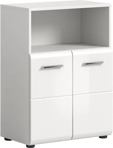 Stauraumschrank WELLTIME "FLORENZ" – 60 cm, 2 Türen, Hochglanz Weiß - Moderner Stauraumschrank für Ihr Büro, mit 2 Türen und variabel einsetzbarem Einlegeboden. Bietet stilvollen Platz für Ihre Unterlagen und sorgt für Ordnung. Maße: B: 60 cm, H: 80 cm, T: 30 cm.
