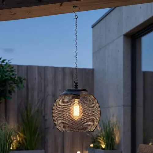 Northpoint LED Solar Hängeleuchte - Wetterfeste Gartenlampe mit Haken und Dämmerungssensor - Moderne Solar-Hängeleuchte für stimmungsvolle Beleuchtung im Außenbereich. Automatische Dämmerungsfunktion und flexibles Aufhängen sorgen für gemütliche Atmosphäre auf Balkon oder Terrasse.