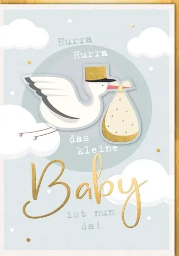 Verlag Dominique A4 Maxi Glückwunschkarte zur Geburt Baby Storch fliegt mit Sack - mit Umschlag