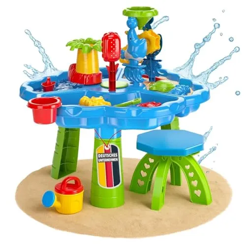 Sand- und Wasserspieltisch NARIUS XL - Sandspielzeug für Kinder: Der wetterfeste Matschtisch mit 3 Wasserbecken und Zubehör fördert Kreativität und Motorik beim spielerischen Lernen im Freien.