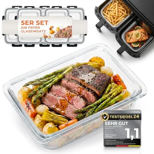Lemontree Küchenmaschinen Zubehör-Set Glasbehälter für Airfryer – BPA-freie, spülmaschinenfeste Vorratsdosen - Das praktische 10er Set Glasbehälter ist die ideale Ergänzung für deinen Airfryer. Hitzebeständig bis 300°C, perfekt für die Aufbewahrung und Zubereitung von Speisen. Hygienisch, geschmacksneutral und platzsparend – für eine nachhaltige Küche.