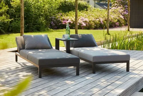 Hartman Gartenliege Adam - Komfortable Outdoor-Liege - Liegen - Hochwertige Gartenliege mit wetterfestem Sunbrella-Stoff in Mid Grey, 3-fach verstellbar und inkl. Kopfkissen für optimalen Komfort. Ideal für entspannte Stunden im Freien.