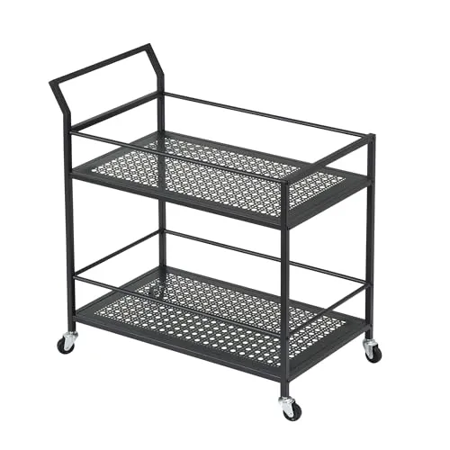 Wohnling Servierwagen Metall Schwarz – 2 Ebenen mit Rollen, 79x45x83 cm - Eleganter Servierwagen aus robustem Metall in Schwarz. Ideal für Küche oder Bar, mit 2 Ebenen und praktischen Rollen für einfache Mobilität.