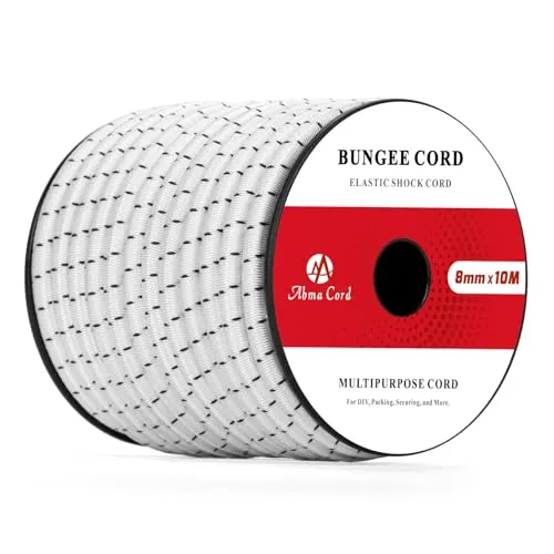Abma Cord Gummiseil Expanderseil 8mm 10M Gummischnur UV Beständig Planenseil 100% Dehnung Spannseil für Plane, Anhängerplane, Sonnensegel, Zelte, Banner - Weiss & Schwarz