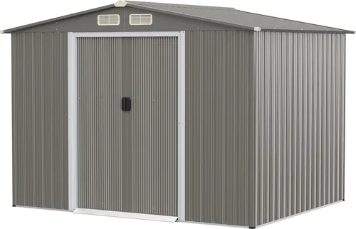 COSTWAY Gerätehaus mit Fundament 260x207x180cm - Gerätehaus aus verzinktem Stahl, ideal für die Aufbewahrung von Werkzeugen und Fahrrädern, mit stabiler Struktur und witterungsbeständigem Design für langanhaltende Nutzung.