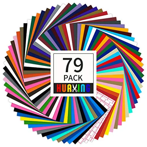 Huaxing 79 Blatt Vinylfolie Plotter - (38 Farben und 3 Blatt Transferfolie Vinyl) 30,5 x 30,5 cm Plotterfolie Selbstklebendes Vinyl für DIY-Geschenke, Geburtstagsfeier