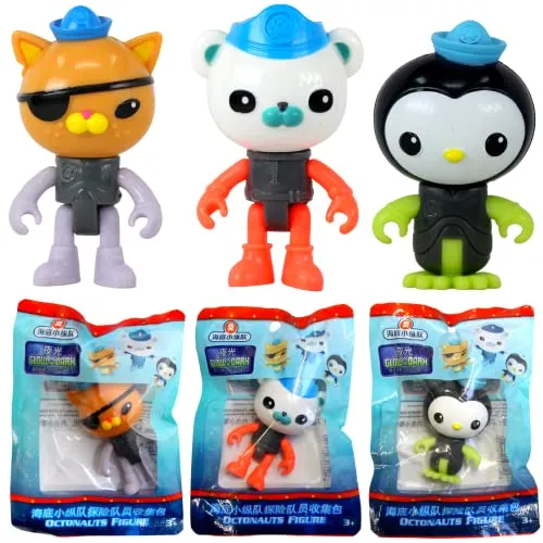 Octonauts GBG01 Glow in Dark Octo Suits 3-teilige Spielzeug-Actionfigur - Captain Barnacles, Kwazii & Peso