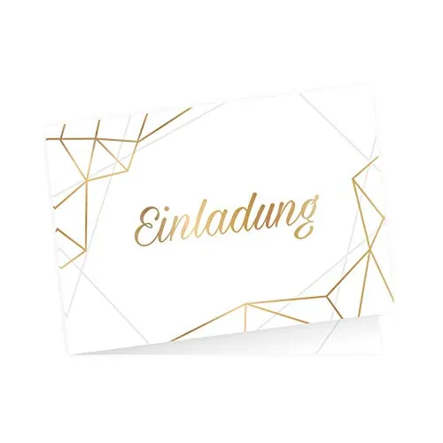 nikima Schönes für Kinder 10 edle Klapp-Einladungskarten Linien Gold inkl. 10 weißen hochwertigen Briefumschlägen - Hochzeit Geburtstag Konfirmation Jubiläum
