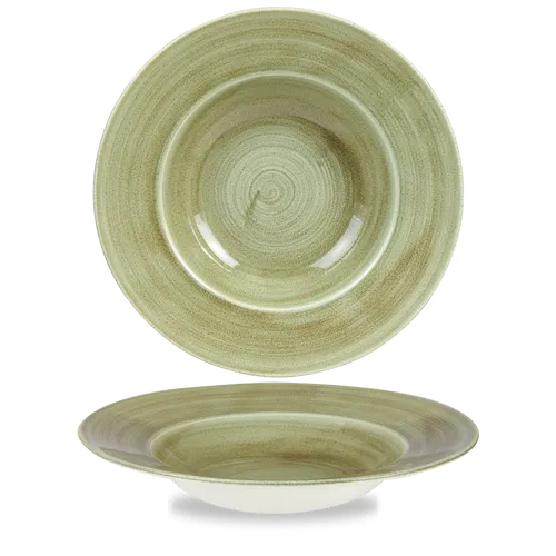Churchill STONECAST Burnished Green Wide Rim Bowl - Elegante runde Schüssel aus hochwertigem Porzellan mit weiterem Rand, ideal für stilvolle Präsentationen und Gastronomie.