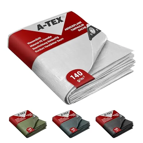 A-TEX® Abdeckplane 140 g/m² (Weiß, 3 x 4 m) | Verschiedene Stärken, Größen und Farben wählbar | Plane mit Ösen | Gewebeplane Gartenplane Zelt Holzplane | wasserdicht | reißfest | UV-stabilisiert