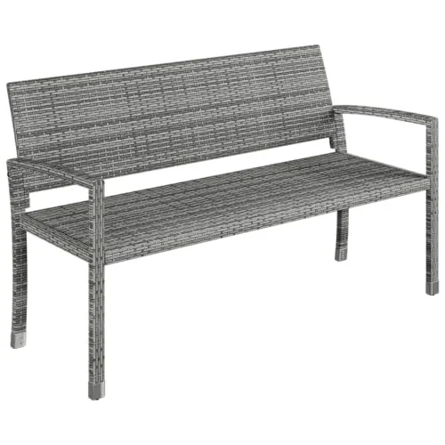 STEELSØN Gartenbank Mirador - Handgeflochtene Polyrattan Bank (3-Sitzer, grau) - Ergonomische Gartenbank für 3 Personen, wetterfest und UV-beständig. Ideal für stilvolle Outdoor-Bereiche. Maße: 150 cm x 60 cm x 84 cm. Robuste Materialien für langanhaltenden Komfort.