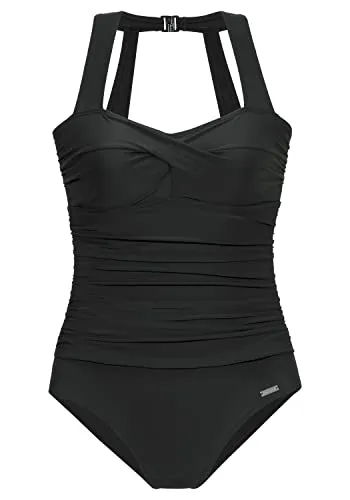 Lascana Damen Badeanzug - Badeanzug für Damen mit modischer Rückenlösung, wattierten Cups und Shaping-Einsatz für eine optimale Silhouette.