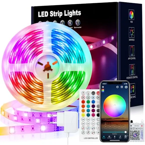VKH LED Strip 10m - RGB LED Streifen mit Bluetooth und Fernbedienung - Gestalten Sie Ihre Räume individuell mit dem 10m langen VKH LED Strip. Mit 16 Millionen Farben und praktischen Funktionen wie Timer und Musiksynchronisation sorgt er für stimmungsvolle Beleuchtung bei jeder Gelegenheit.