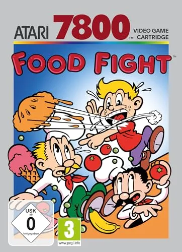 Food Fight (Atari 2600+, 7800 Cartridge) - Klassisches Arcade-Spiel für Atari, wo Sie als Charley dem Essen ausweichen und die Eistüte erreichen müssen. Spannung und Spaß für Retro-Gamer!