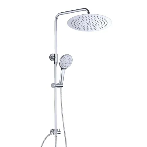 JOHO Edelstahl Duschset ohne Armatur - Regendusche Duschsystem - Badewannen- & Duschsysteme mit XL-Regenduschkopf (D25cm) aus Edelstahl und 3 Strahlarten für ein individuelles Duscherlebnis.