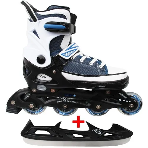 Cox Swain Sneak 2in1 Kinder Inline Skates und Schlittschuhe, Blau, XS (29-32) - Verstellbare 2in1 Inline- und Schlittschuhe im coolen Design! Einfacher Umbau und kinderleichte Größenanpassung. Sicherer Halt und tolles Fahrgefühl durch hochwertige Materialien und Konstruktion.