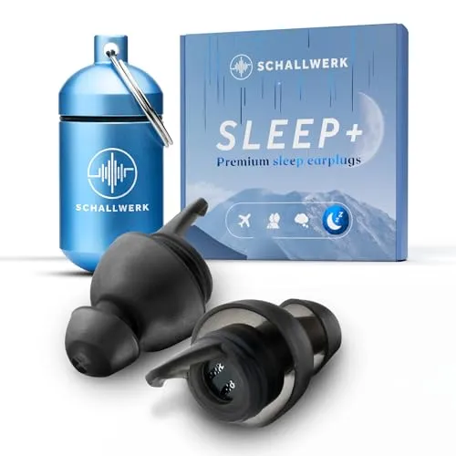 Schallwerk Ohrstöpsel Sleep+ - Gehörschutz zum Schlafen, SNR 27 dB - Hochwertige Mehrwegstöpsel mit revolutionärem Membranfilter, der Schnarchen dämpft und den Wecker hörbar macht. Ideal für erholsamen Schlaf, inklusive praktischer Aufbewahrungsbox.