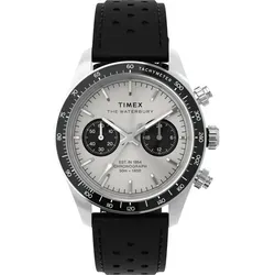 Timex Chronograph 'Waterbury Heritage' Herren Uhr - Elegante Chronograph Uhr mit 39mm Edelstahlgehäuse und schwarzem Lederarmband. Stoppuhr und Leuchtzeiger bieten Funktionalität, während das zeitlose Design Stil und Alltagstauglichkeit vereint.