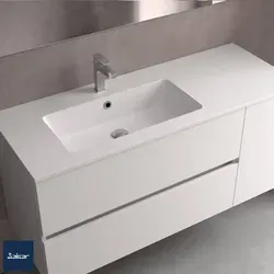 Salgar Waschtisch VILNA 1405 mit Doppelbecken rechts - Elegantes Schrankelement für Badezimmer, gefertigt aus robustem MineralSolid. Ideal für eine moderne Einrichtung, leicht zu reinigen und pflegeleicht. Perfekte Lösung für stilvolle Badezimmermöbel.