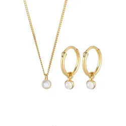 Elli Premium Schmuckset Kette Creolen Mondstein Stein 925 Silber, Kreis