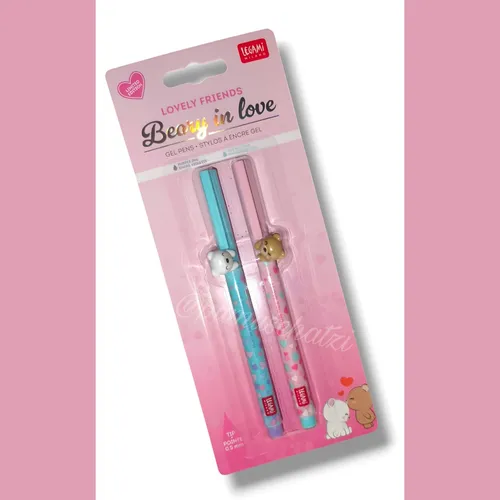 Legami Lovely Friends Set - Beary in Love Gelstifte - Fineliner Set mit 2 liebevollen Gelstiften, perfekt für Valentinstag und kreative Notizen.