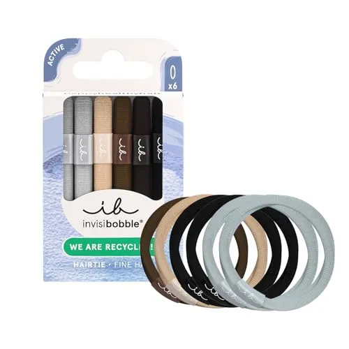 invisibobble Hair TIE THIN Delicate Sustain (6 Stück) – Nahtlose Haargummis für Damen & Mädchen – Fester Halt bei Sport & Freizeit – Recycled & haarschonend – Für dickes & dünnes Haar geeignet