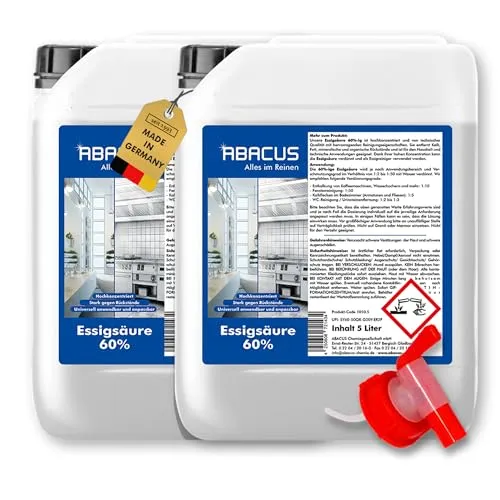 ABACUS Essigsäure 60% - Hochkonzentrierter Essigreiniger für Haushalt & Garten - Reinigungsmittel für kraftvolle Reinigung und Entkalkung. Vielseitig einsetzbar, umweltschonend und individuell verdünnbar – ideal für Küche, Bad und Gartenpflege.