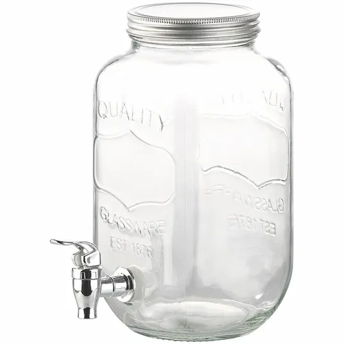 PEARL Wasserspender Glas – Retro-Getränkespender mit Zapfhahn, 3,5 Liter - Stylisches Getränkespender-Design im Einmachglas-Look • Ideal für Kaltgetränke wie Limonade oder Eistee • Großer Zapfhahn für schnelles Füllen • Mit Deckel zum Schutz vor Insekten • Fassungsvermögen: 3,5 Liter, perfekt für Partys!