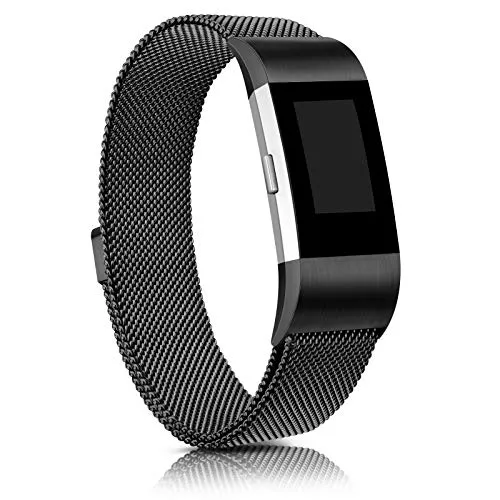 Demark Kompatibel für Fitbit Charge 2 Armband, Edelstahl Magnetschloss Ersatzarmbänder Kompatibel für Fitbit Charge 2, Männer Frauen (Schwarz, Small)