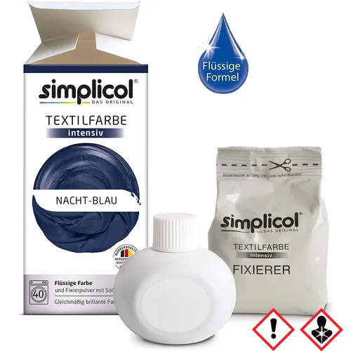 simplicol Textilfarbe intensiv Nacht-Blau (1808) - DIY Färbemittel für kreative Projekte - Färben Sie Textilien einfach in der Waschmaschine! simplicol Textilfarbe intensiv in Nacht-Blau bietet brillante Farben und ist ideal zum Neufärben, Umfärben und Auffrischen von Baumwolle und Viskose.