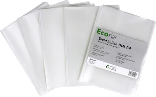 Sichthüllen Aktenhüllen A4 / 100 Stück/nachhaltig aus Post-Consumer-Recycling PP 150 my transparent milchig genarbt, oben und seitlich offen
