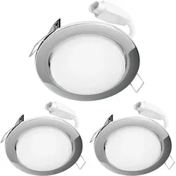 ledscom.de LED Decken-Einbaustrahler RUBA chrom GX18,315W je 560lm weiß rund flach 107mm Ø Lochkreis ca. 83-100mm Ø 3er Set