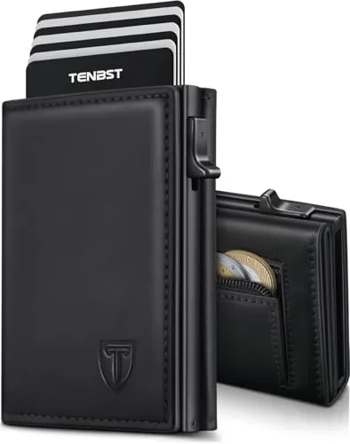 TENBST Geldbörse Herren - Portmonee Herren mit Münzfach & RFID Schutz, 8 Fächer für Kreditkarten, Kartenetui, Slim Wallet Geldbeutel, Geschenke zum Vatertag - Schwarz